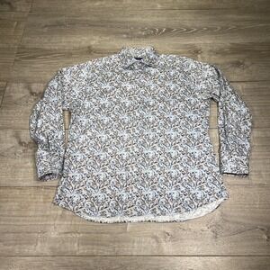 Adrian Allan Shirt Mens Large Blue‎ White Floral Print Button Up Long Sleeve USA